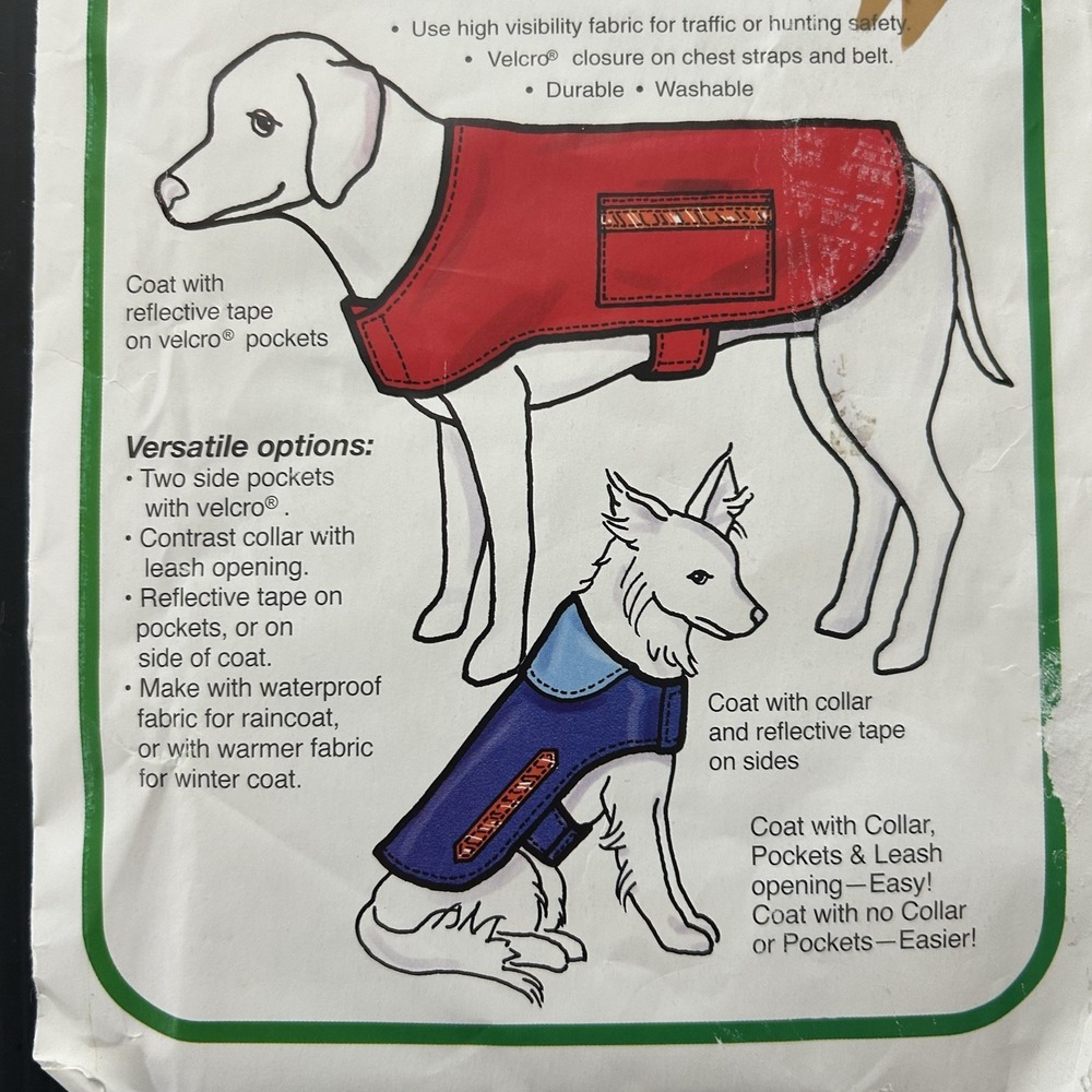 The Green Pepper Quick And‎ Easy Dog Jacket Sewing Pattern XS- L Uncut